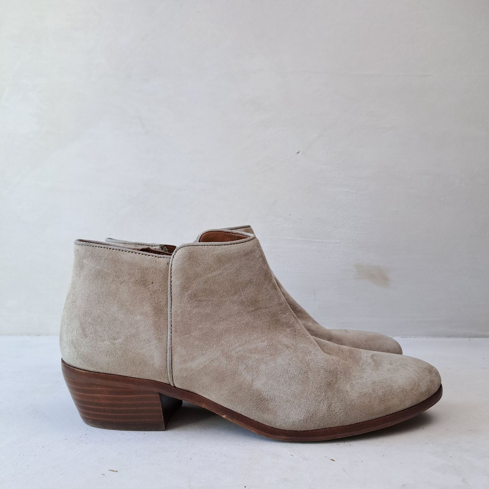 Beige suede ankle boots