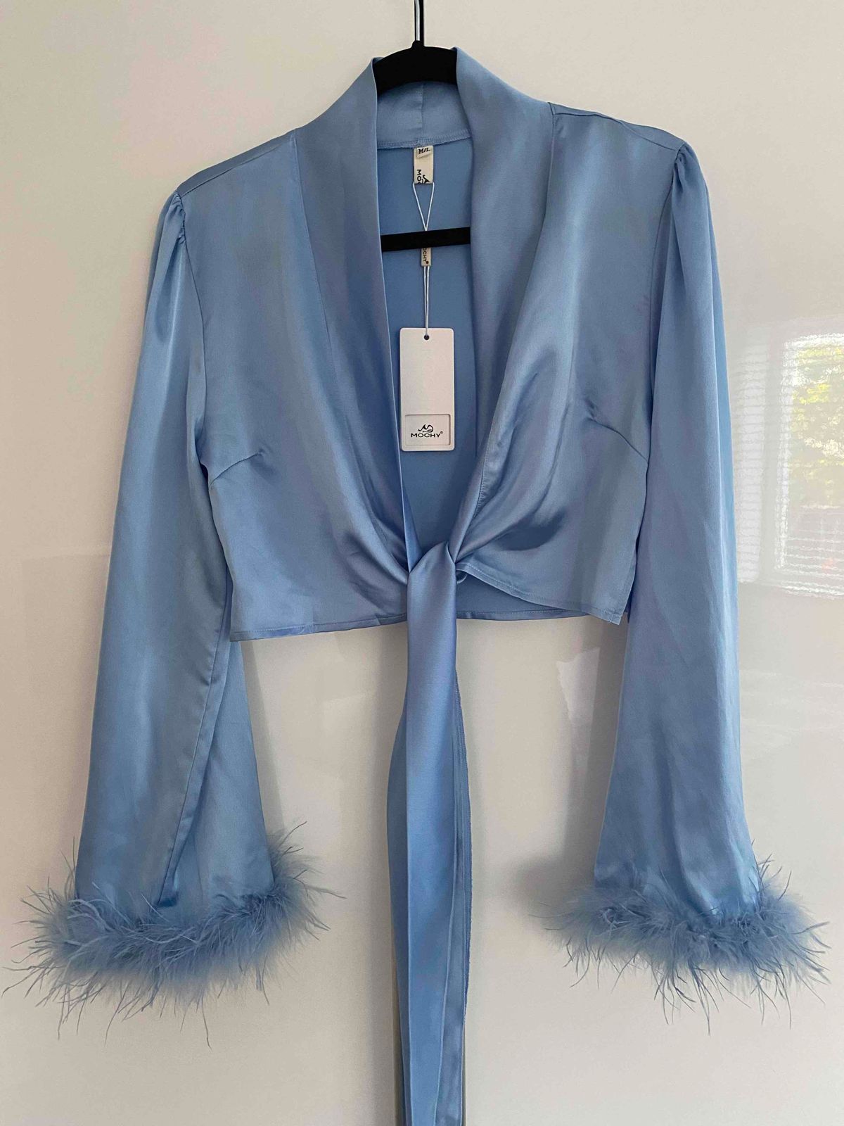 Blue tie-front blouse